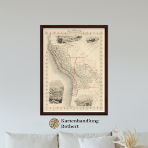 Historyczna mapa Boliwii i Peru około 1850 roku