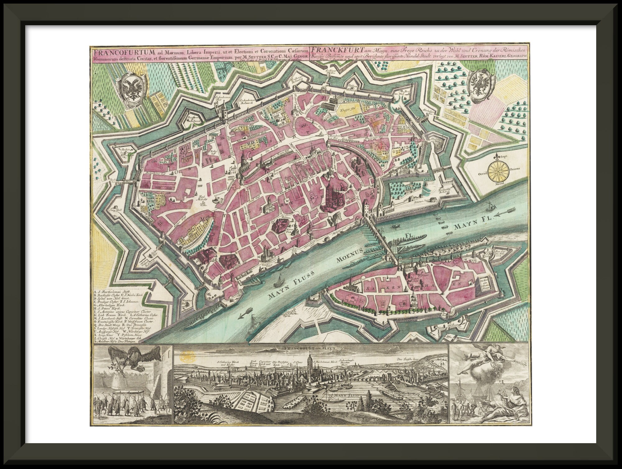 Historischer Stadtplan von Frankfurt am Main um 1750  Etsy