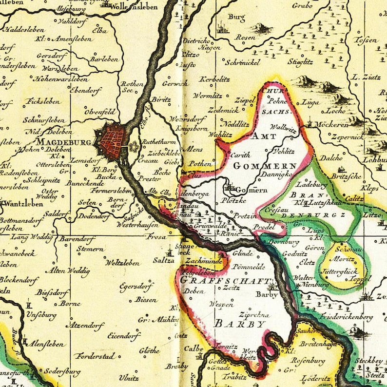 Historical Map Magdeburg Around 1725 - Etsy