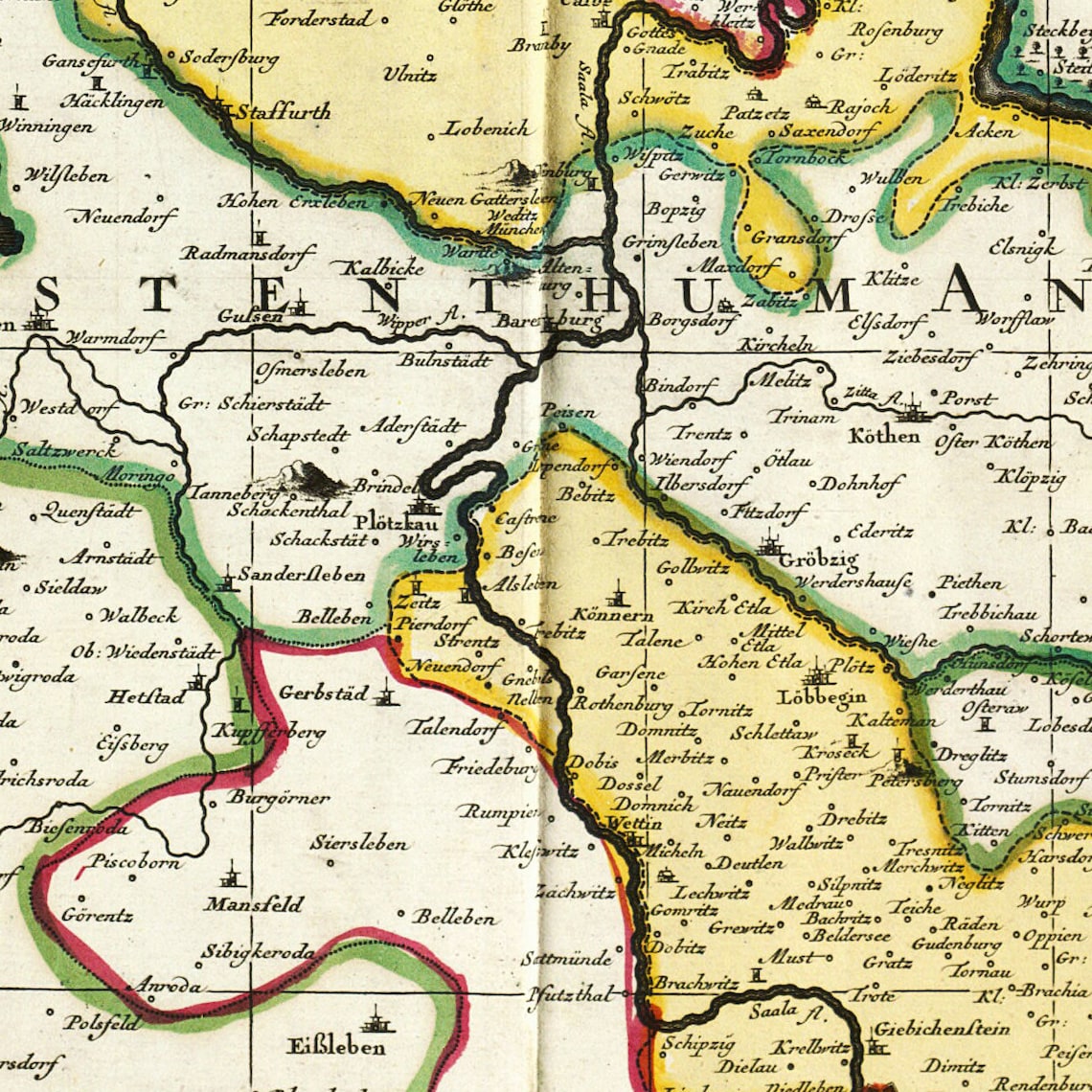 Historical map of Magdeburg and Halle around 1725 reprint of | Etsy