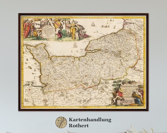 Historical map of Normandy around 1698