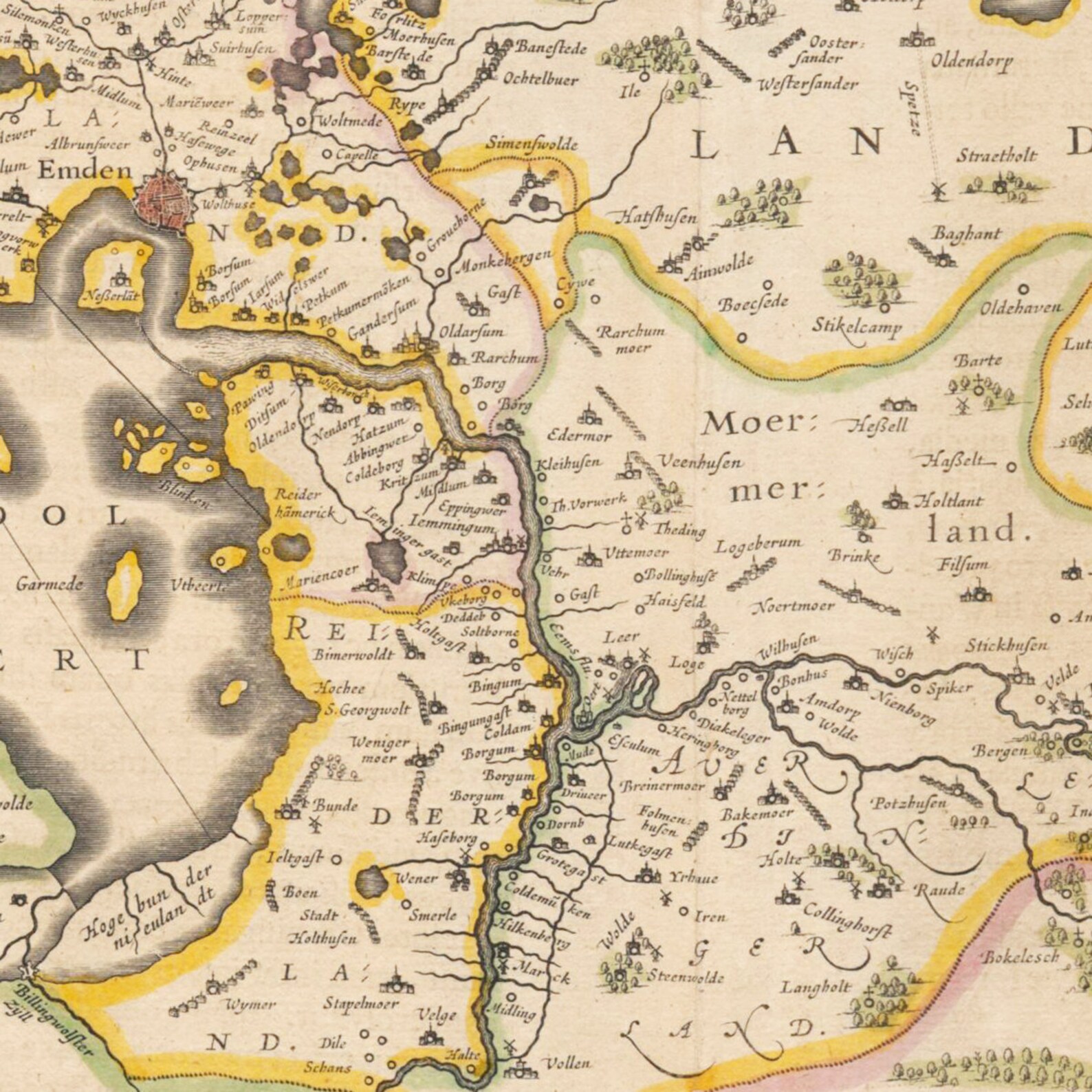 Historische Landkarte von Ostfriesland um 1635 Nachdruck der  Etsy