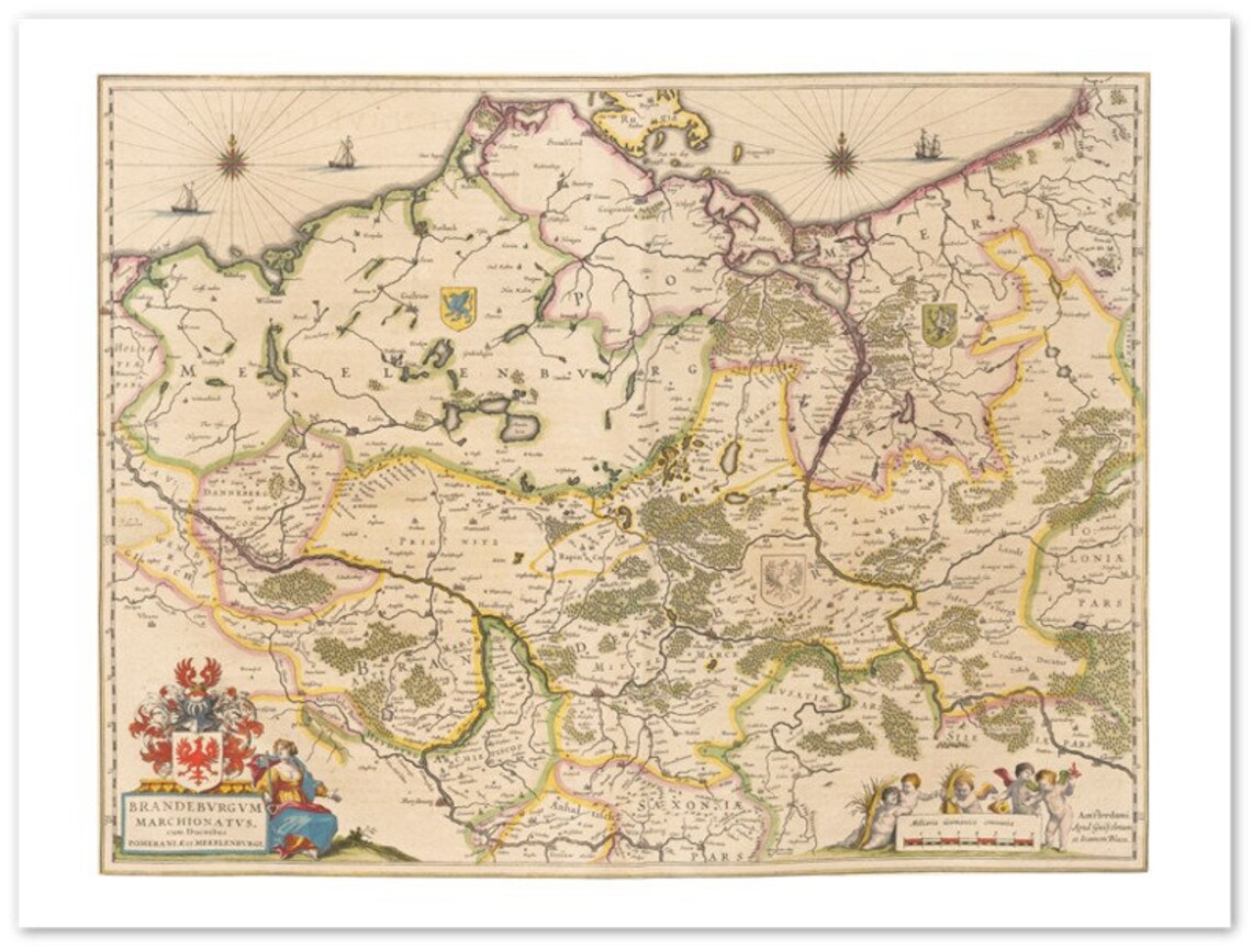 Historical map of Brandenburg around 1635 reprint of the map | Etsy