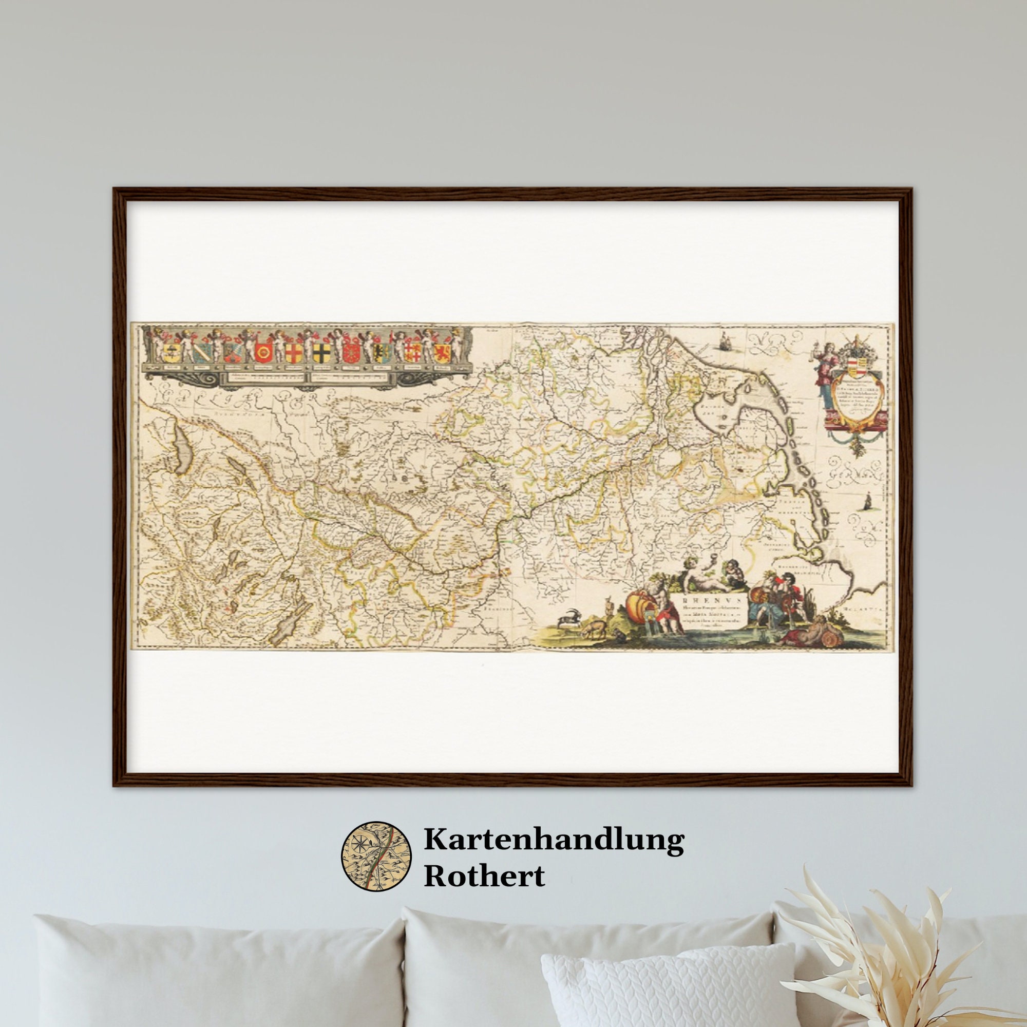 Historical map run of the Rhine around 1635