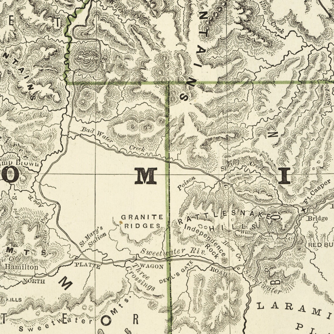 Historical map of Wyoming circa 1882 reprint of the map Etsy
