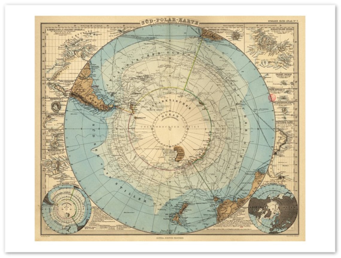 Historical map of Antarctica around 1885 reprint of the map Etsy