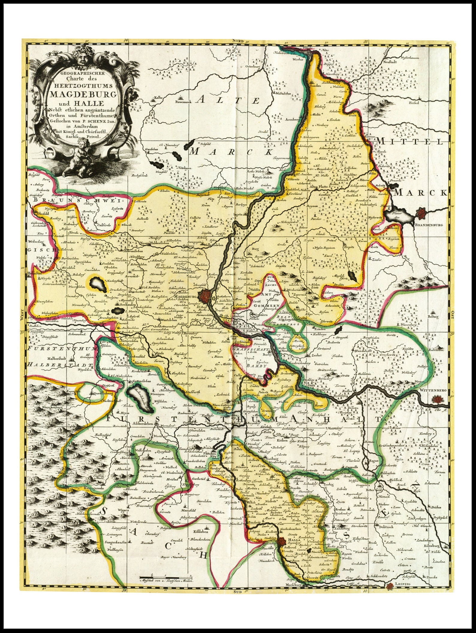 Historical map of Magdeburg and Halle around 1725 reprint of | Etsy