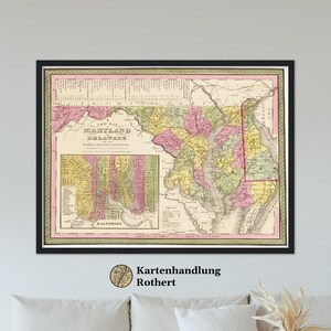 Historical map Delaware Maryland around 1849