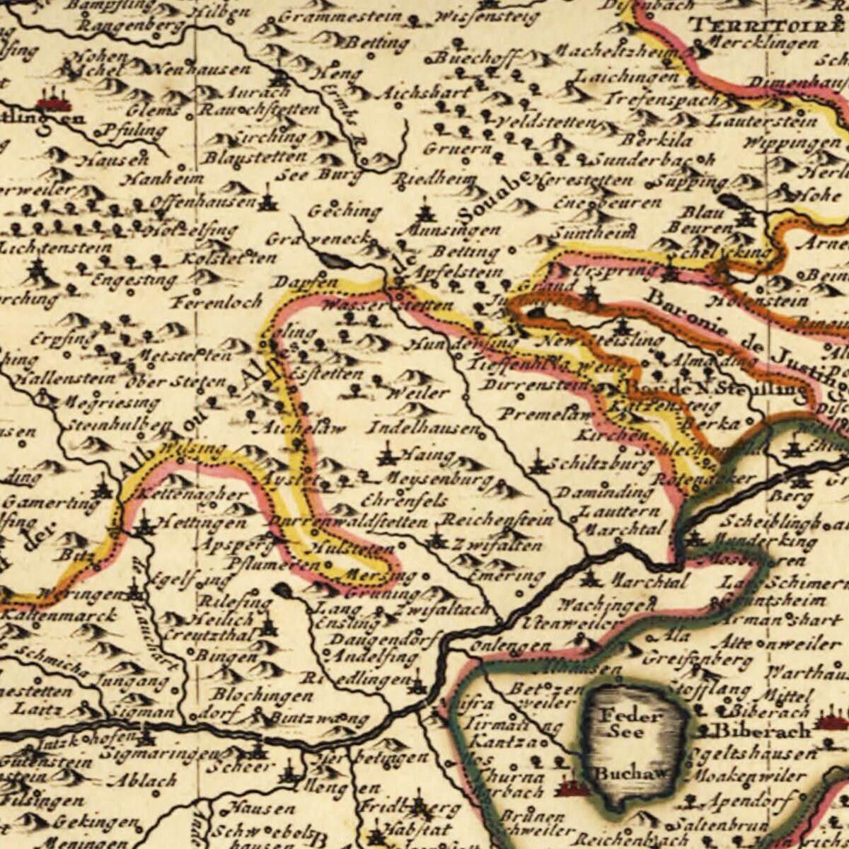 Historical map of Lake Constance around 1735 reprint of the Etsy
