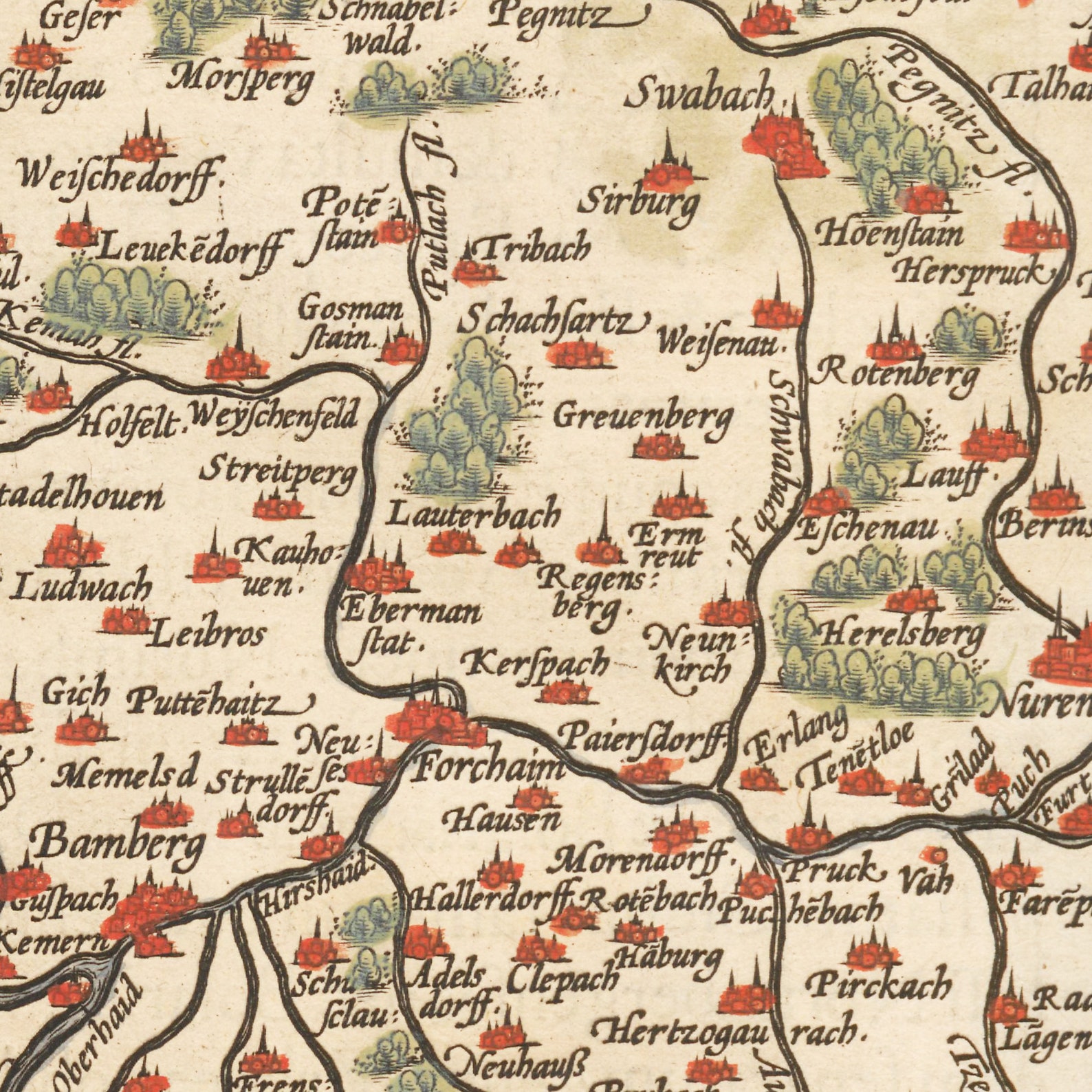 Historical map of Franconia around 1609 reprint of the map Etsy