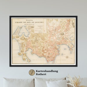 Mappa storica della città di Rio De Janero intorno al 1890