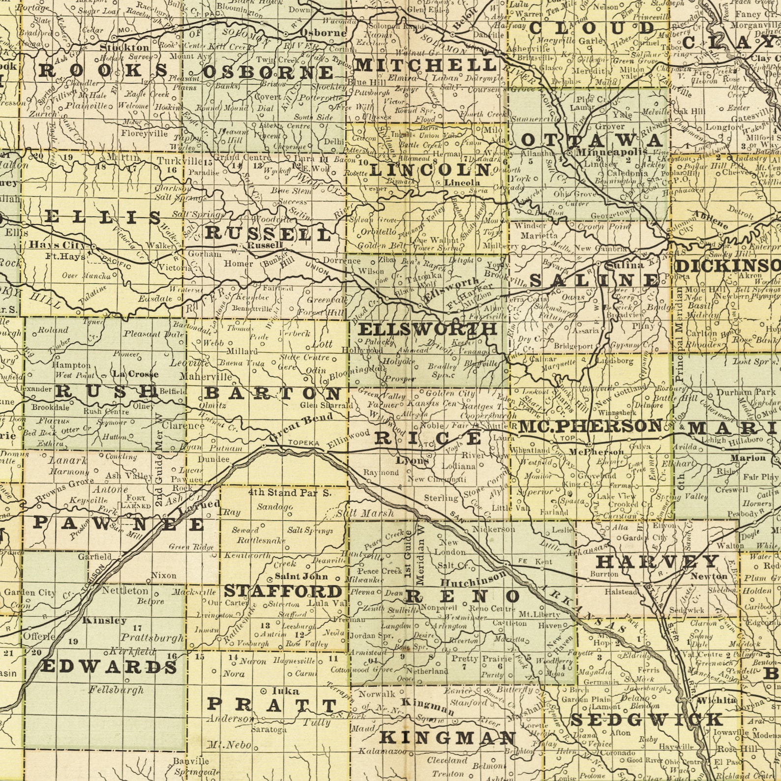 Historical map of Kansas circa 1882 reprint map frame  Etsy