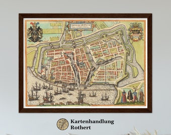 Historical City view Emden around 1609
