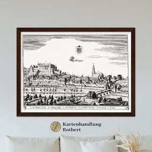 Historical city view Tübingen around 1643