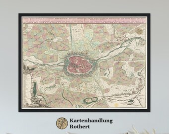 Historical city map Braunschweig around 1750