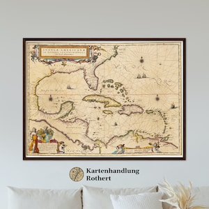 Historische kaart van het Caribisch gebied rond 1635