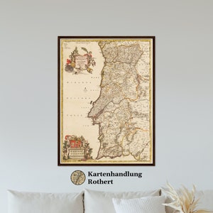 Historische kaart van Portugal rond 1698