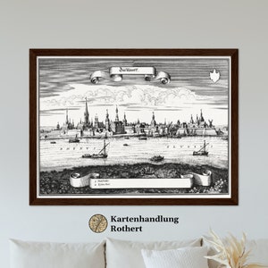Vista histórica de la ciudad de Düsseldorf alrededor de 1647