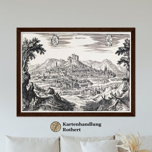 Historical city view of Marburg around 1646