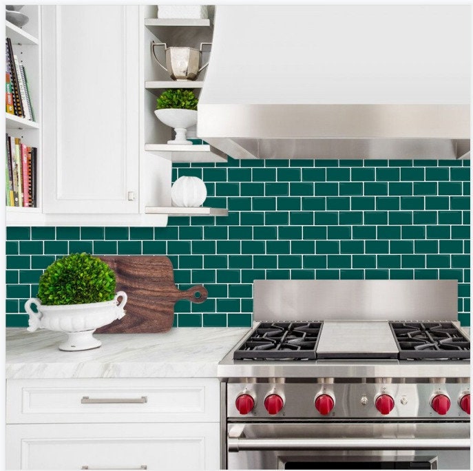 Smart Tiles Metro Fiona Green Subway Peel and Stick Tile Backsplash SM1183  