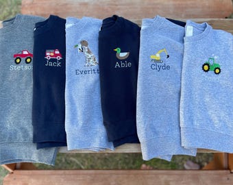 Boys Embroidered Mini Monogram Sweatshirt, Personalized Toddler Tee