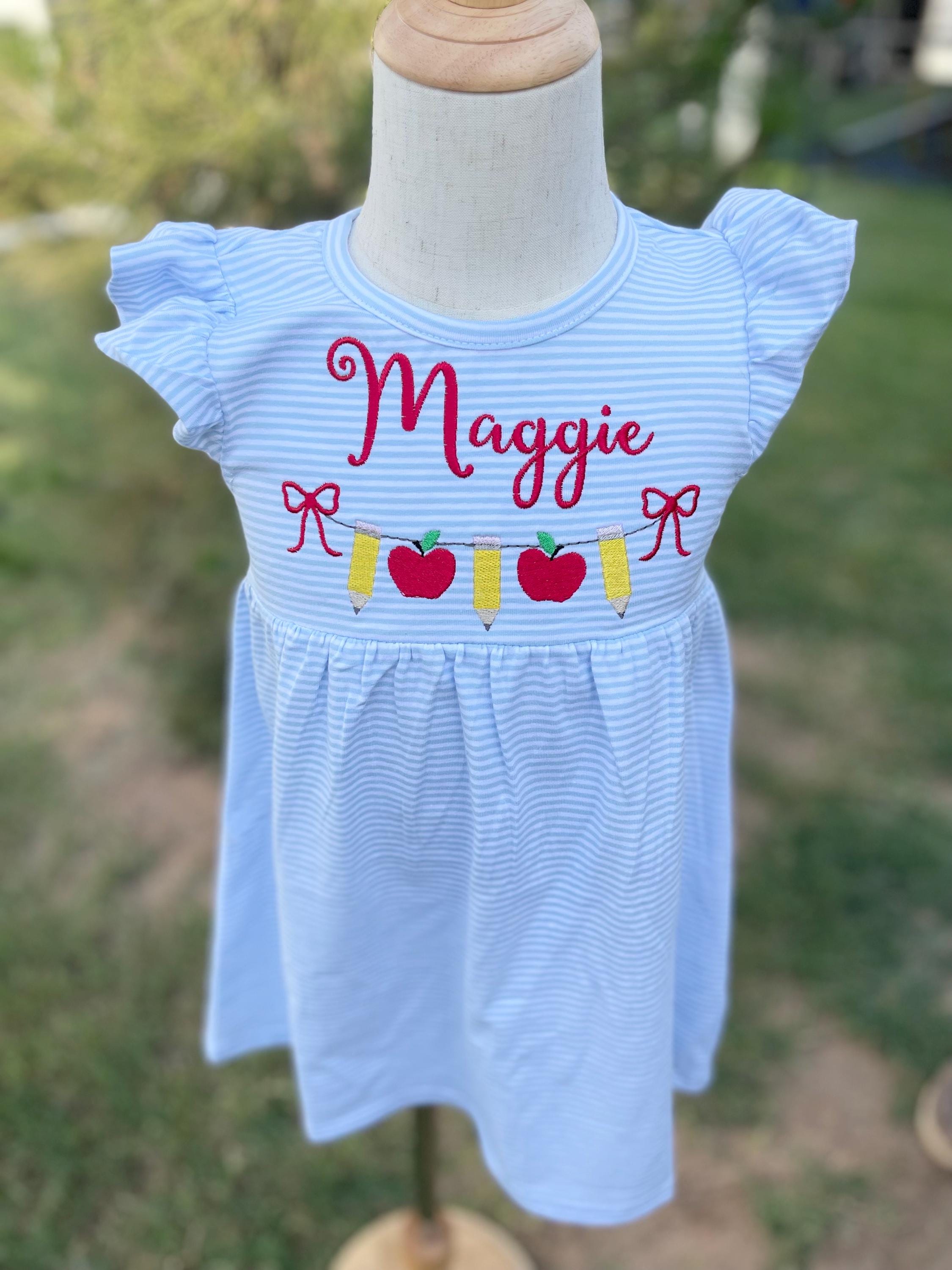 Girls Back To School Dress, Back To School Monogram Dress, Kindergarten Dress, First Grade School Dress
