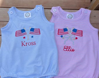 Embroidered Fourth of July Romper, Personalized Outfit, Toddler Patriotic
