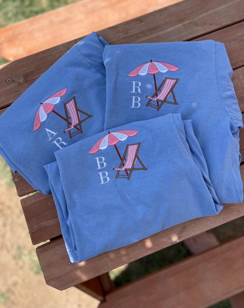Personalized Embroidered Beach Tee, Monogrammed Comfort Colors Shirt image 2