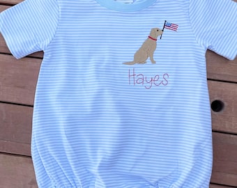 Embroidered 4th of July Baby Romper, American Flag Dog Outfit