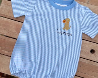 Embroidered Halloween Dog Romper, Baby Boy Pumpkin Outfit