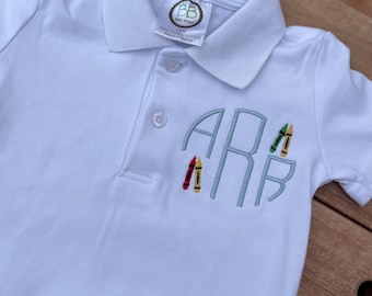 Embroidered Crayon Monogram Shirt, Back To School Outfit