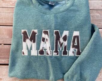Embroidered Cowhide Appliqué Mama Shirt