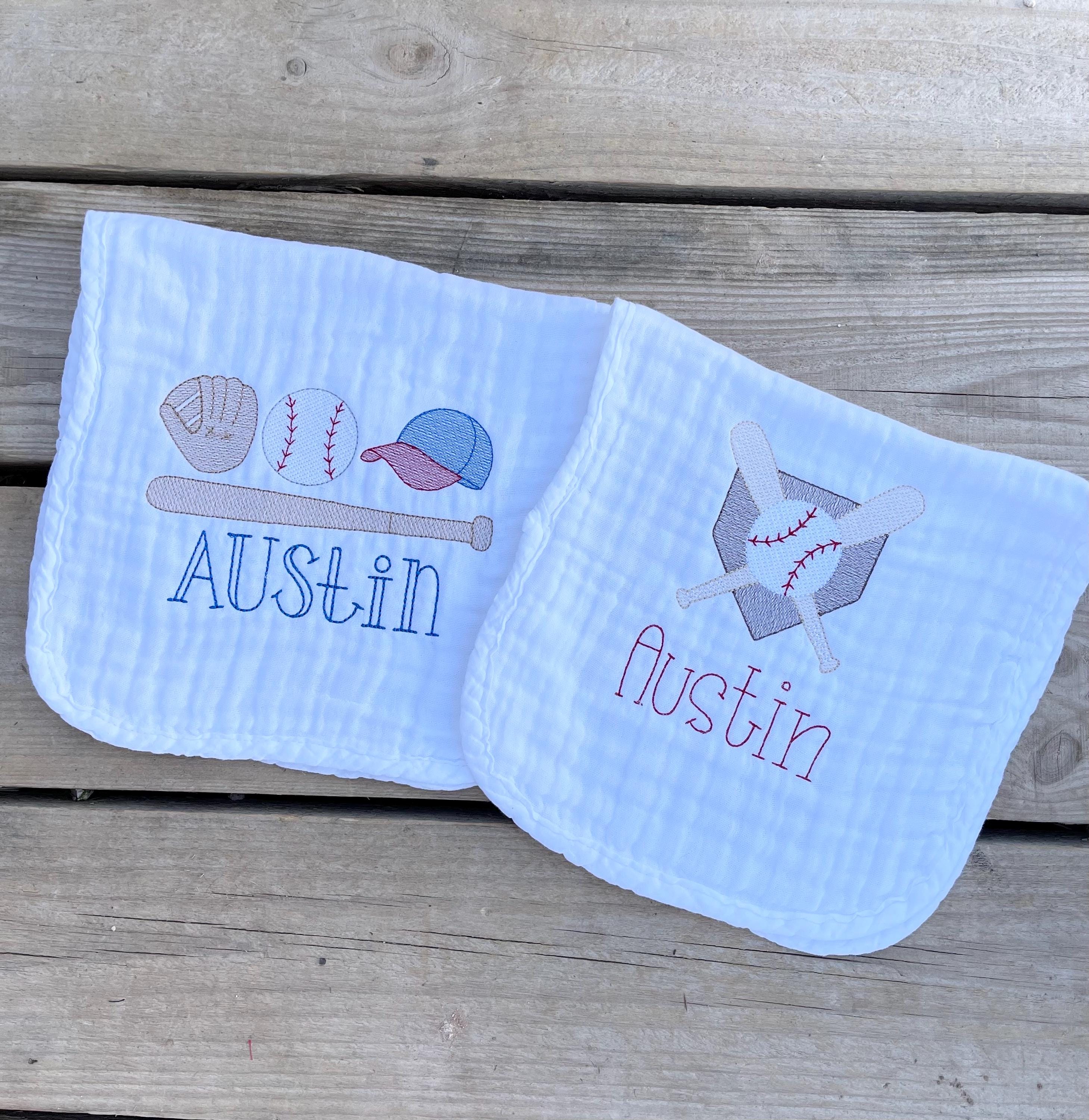 Baseball Personalized Baby Burp Cloth, Baby Boy Burp Cloth, Burp Cloth Set, Baby Shower Gift, Baby Boy Monogrammed Burp Cloth,