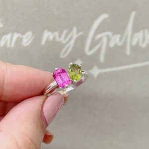 Ruby and Peridot Sterling Silver Ring: Two Stone Toi Et Moi Ring