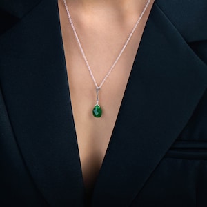 Nephrite Jade Tear Drop Necklace: S925 Silver Dainty Pendant