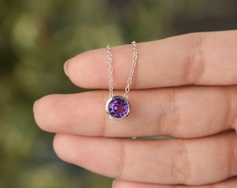 Dainty Amethyst Necklace, Natural Amethyst Pendant, Elegant Necklace For Women, Daughter Necklace From Dad, EveryDay Necklace Silver