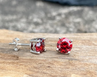 Red Garnet Stud Earrings: Sterling Silver January Birthstone