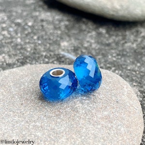 Topaz Bead Silver Core Set 2, Blue Topaz Gemstone Bead, Topaz Charm Bead, Small Hole Bead, Large Hole Bead, European Bead