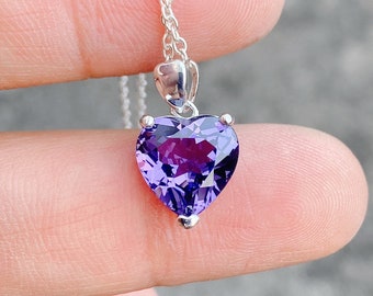 Collier coeur améthyste, collier coeur délicat, collier coeur en argent, collier améthyste en argent, pendentif améthyste en argent sterling