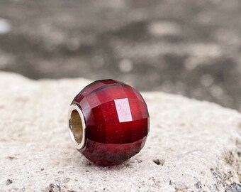Red Garnet Bead: Faceted Lantern Charm for Bracelet or Necklace