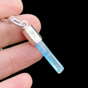 Natural Aquamarine Crystal Pendant: S925 Silver March Birthstone Necklace