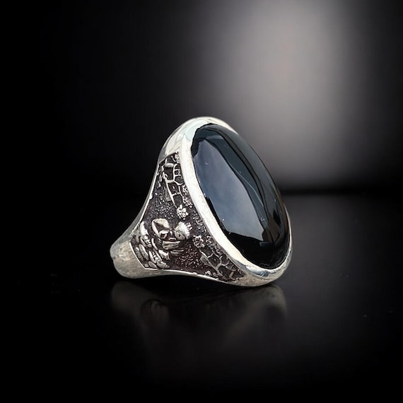 Natural Onyx Ring Men, Buddha Ring for Men, Silver Ring for Men