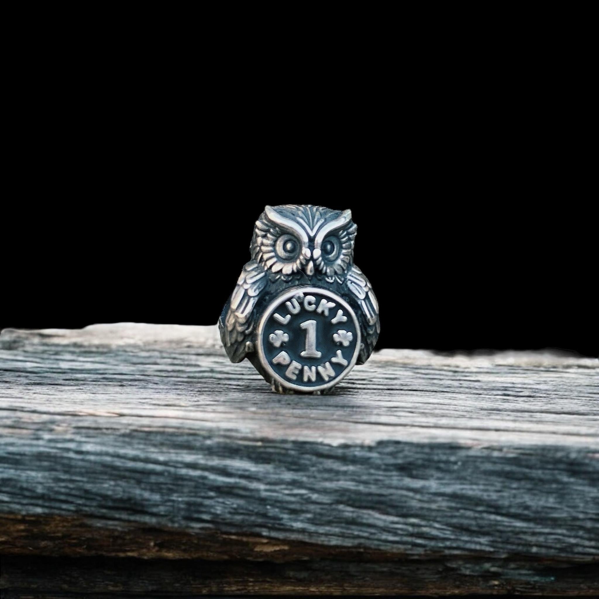 Lucky Owl Penny Charm: Oxidized Sterling Silver S925 Wisdom Bead