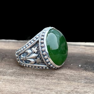 Jade Ring Men, Natural Jade Ring For Men, Jade Jewelry For Men, Big Stone Ring, Men Ring Silver, Gothic Ring, Gothic Jewelry