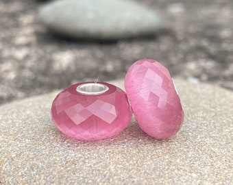 Pink Cat Eye Gemstone Bead: Sterling Silver Core Charm