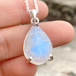 Dainty Rainbow Moonstone Necklace: Sterling Silver Pendant, June Birthstone