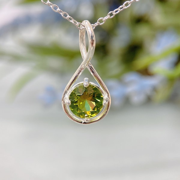 Peridot Infinity Necklace Silver, Natural Peridot Pendant Necklace, August Birthstone Necklace, Infinity Necklace With Birthstone