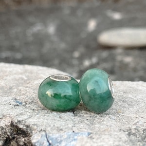 Green Jade Bead Small Size, Jade Bead Silver Core, Natural Jadeite Bead, Jade Charm Bead, Jade Bead Pendant, Gemstone Charm For Bracelet