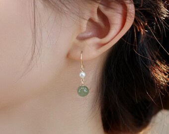 Jade Drop Earrings: Freshwater Pearl Dangle Earrings