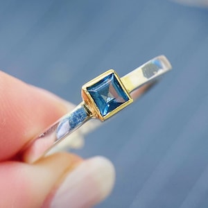 14K Gold London Blue Topaz Ring - Sterling Silver Band
